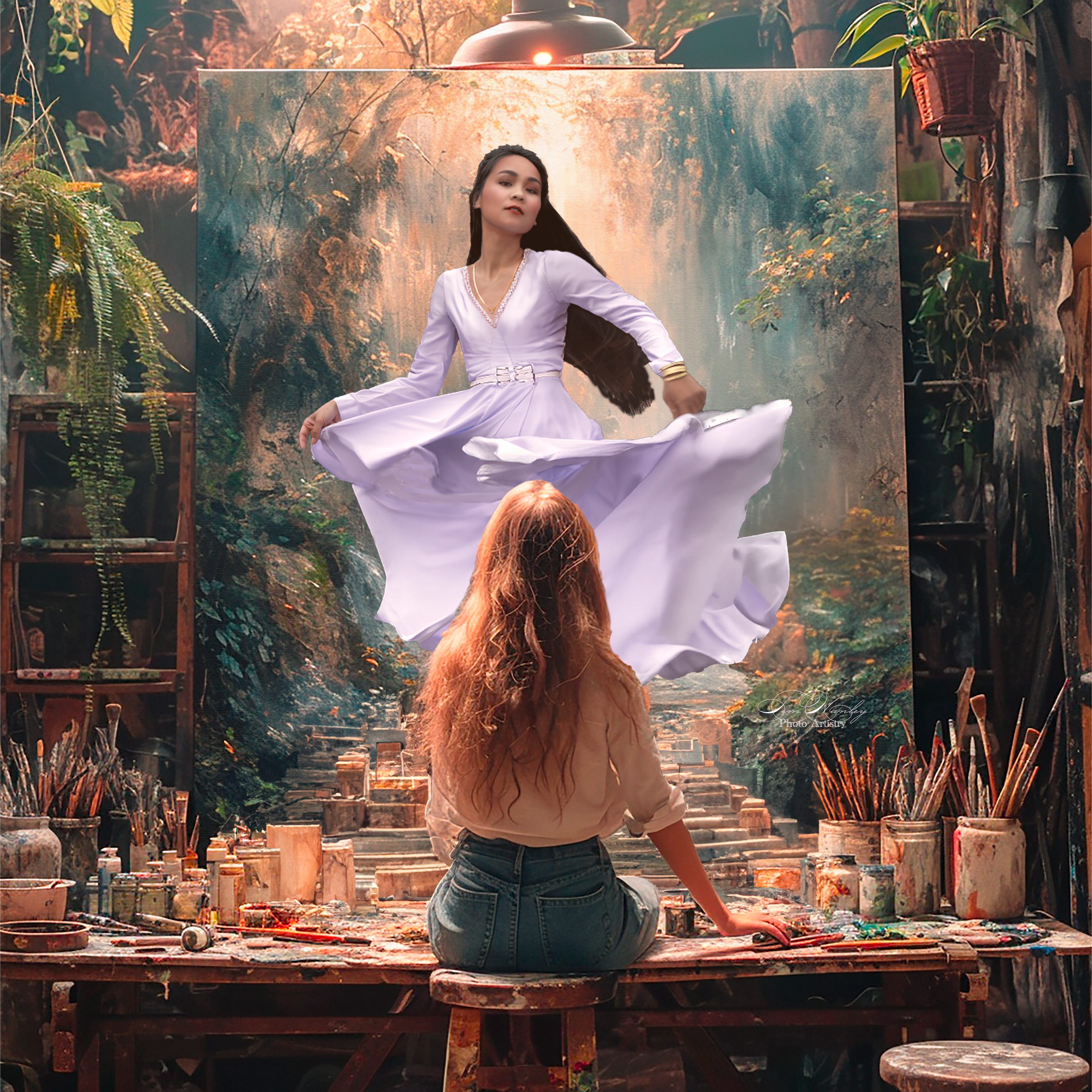 Artist studio portrait composite